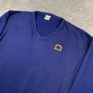 Vtg‎ Crazy Shirts Hawaii Sweatshirt Mens M Blue Embroidered Rainbow 70s Creslan